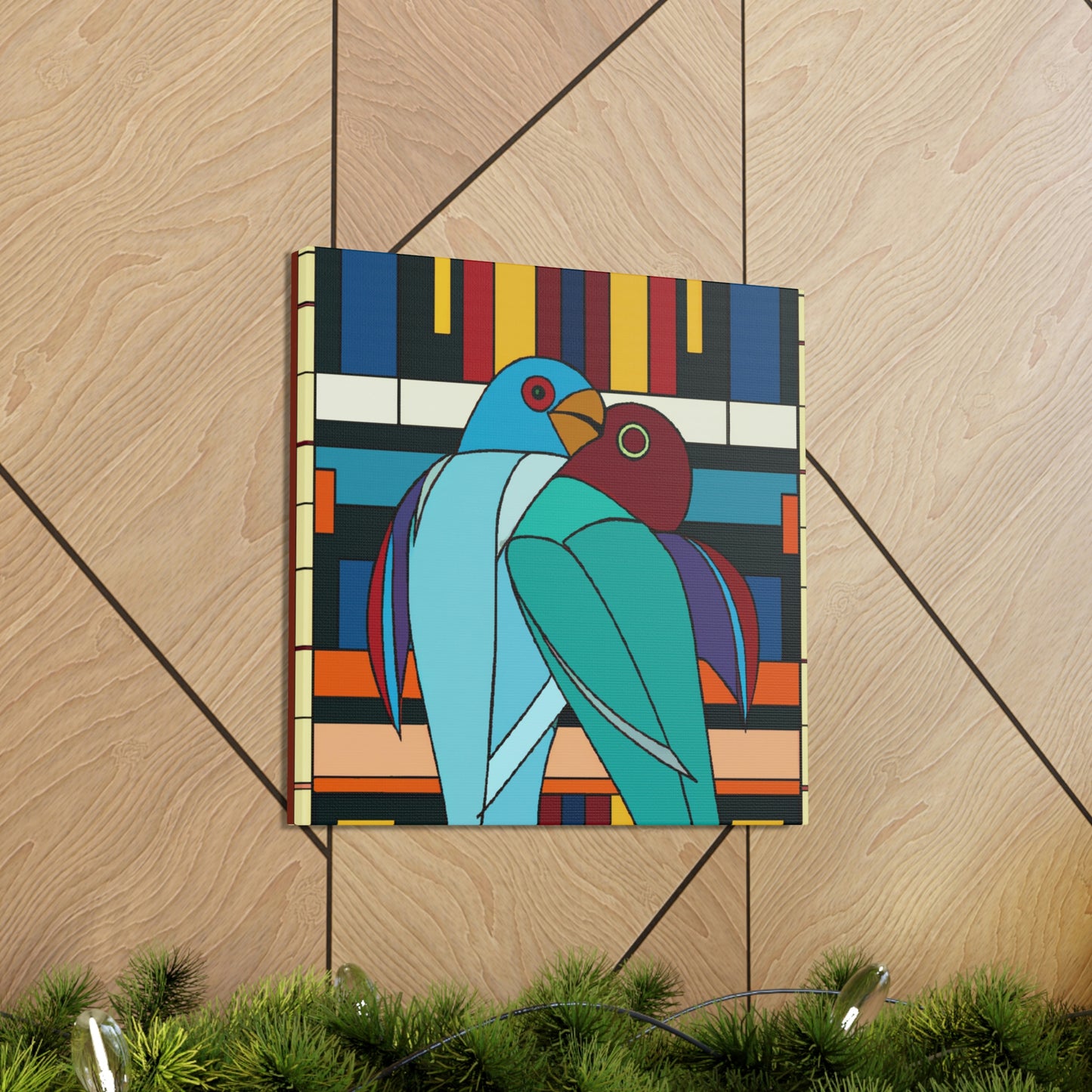 "Vibrant Lovebirds Symphony" - Canvas