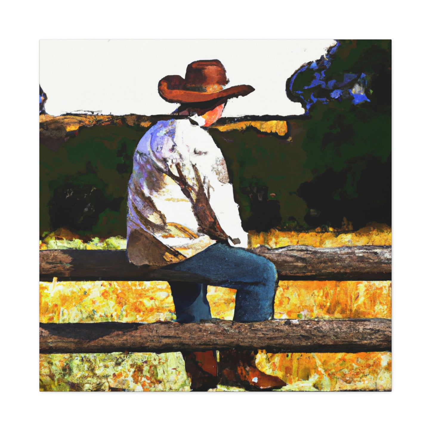 Cowboy on the Fence - Canvas