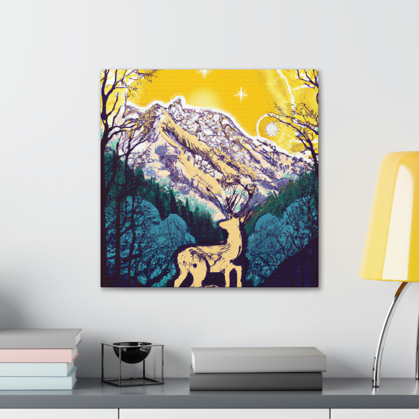 "Wild Deer in Moonlight". - Canvas