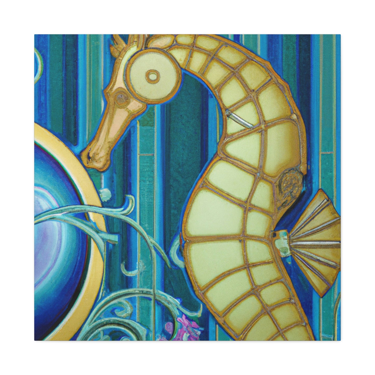 "Rising Art Deco Seahorse" - Canvas