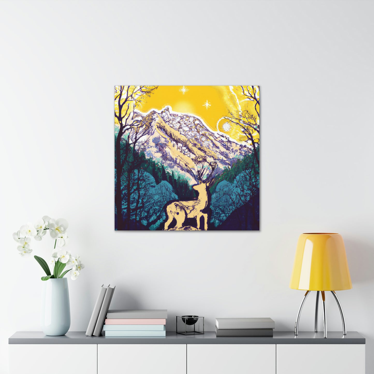 "Wild Deer in Moonlight". - Canvas