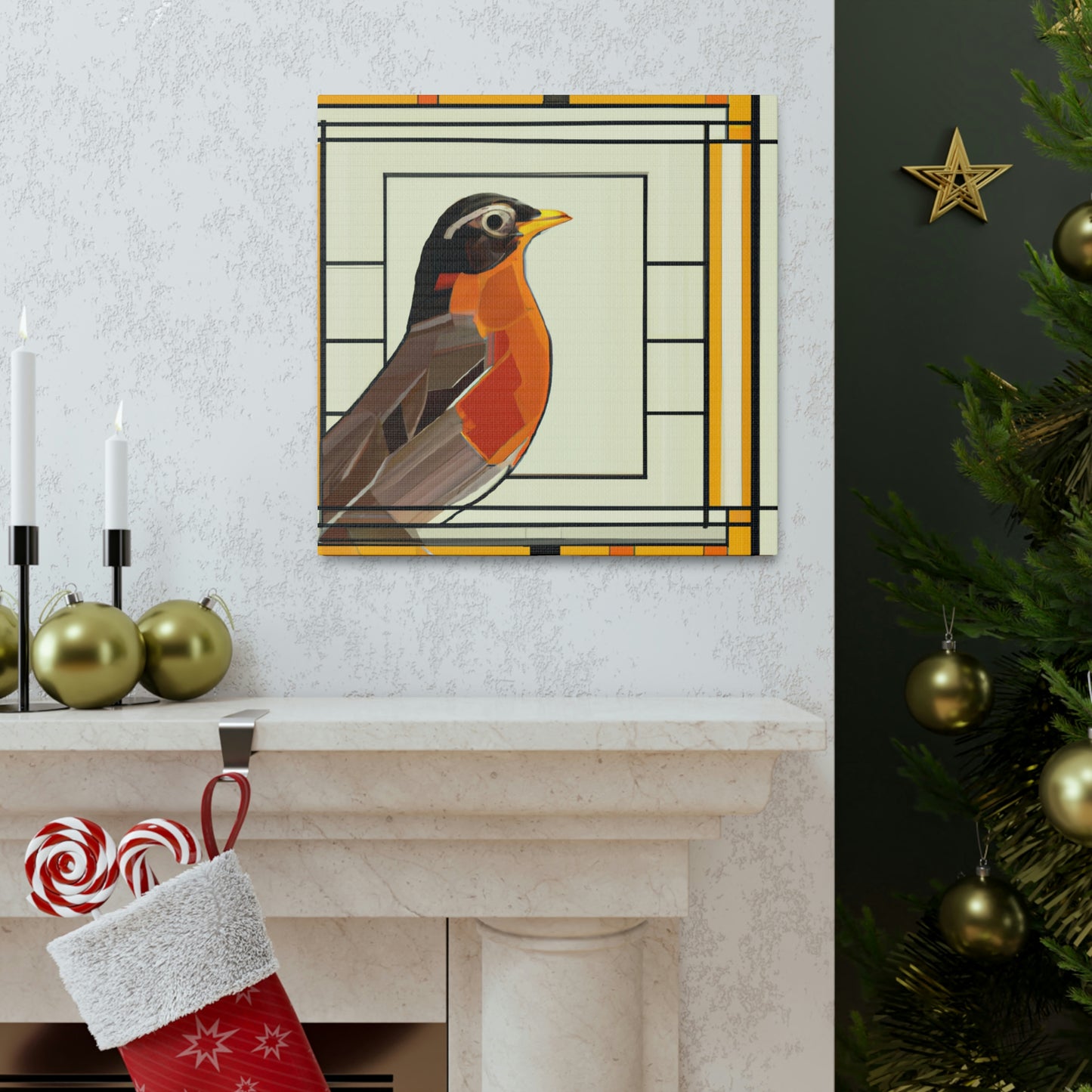 "Singing Art Deco Robin" - Canvas