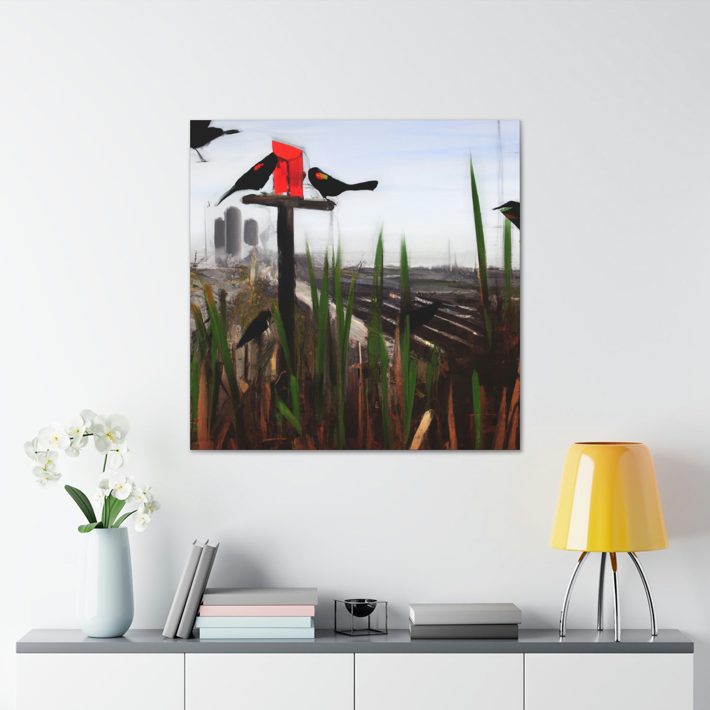 "Red-Winged Art Deco" - Canvas