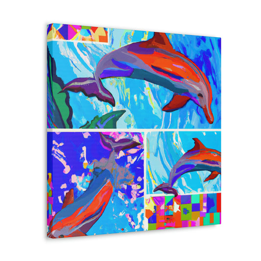 "Dolphins in Neon Lights" - Canvas