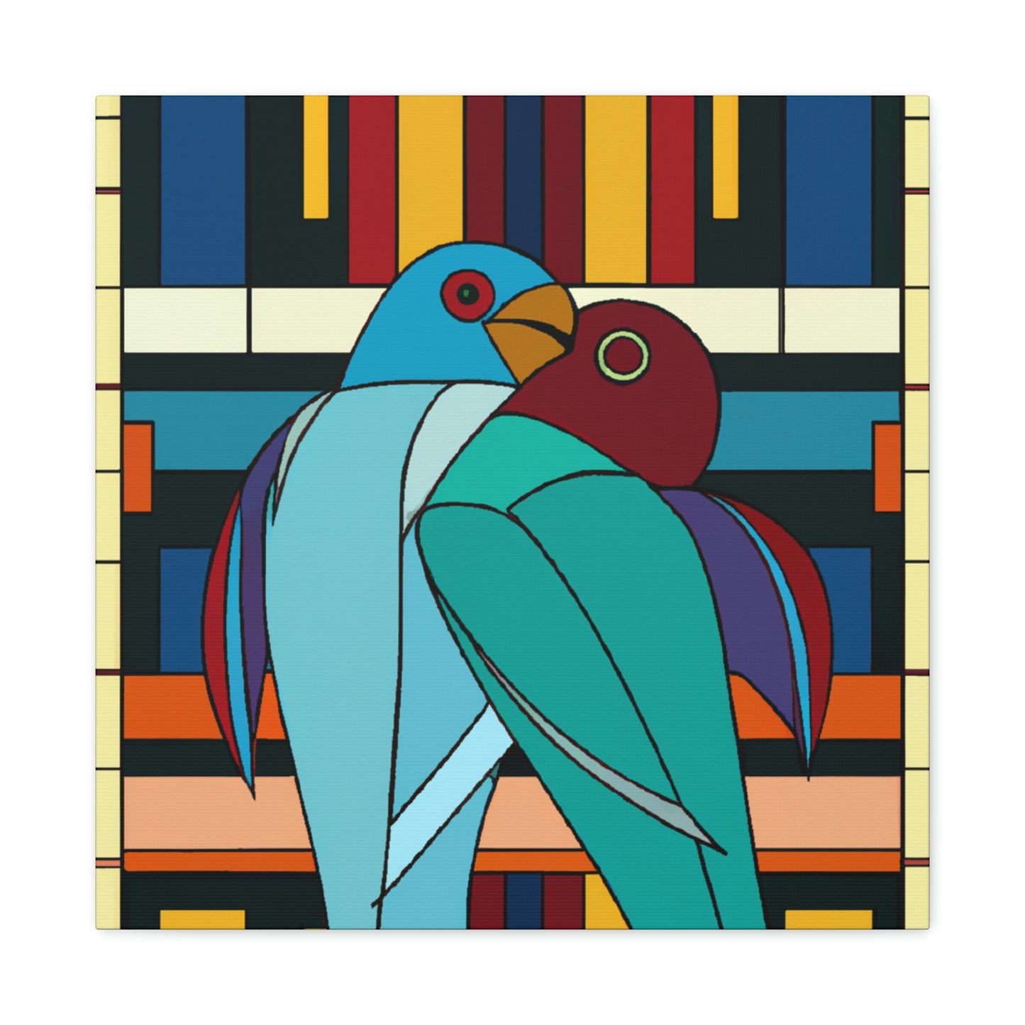 "Vibrant Lovebirds Symphony" - Canvas