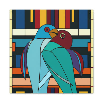 "Vibrant Lovebirds Symphony" - Canvas