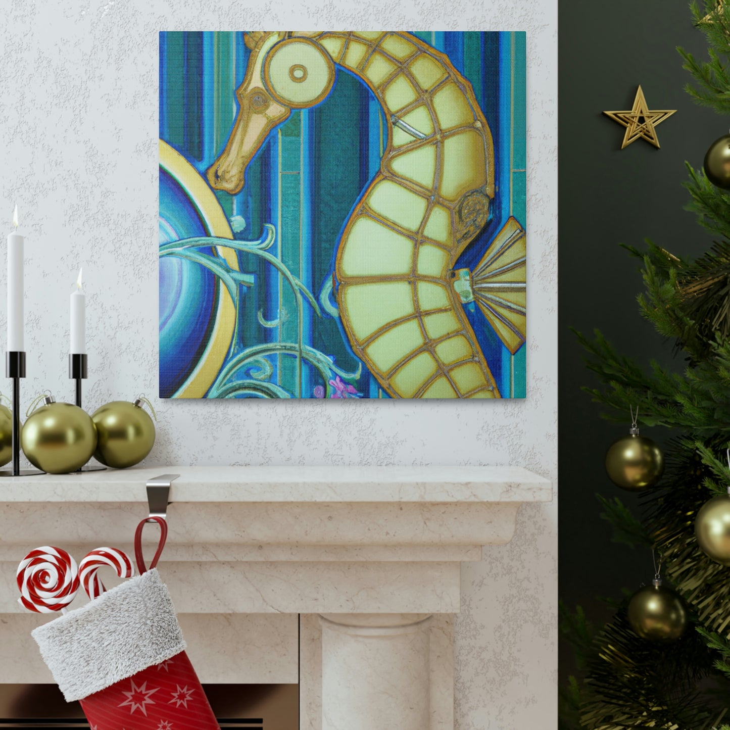 "Rising Art Deco Seahorse" - Canvas