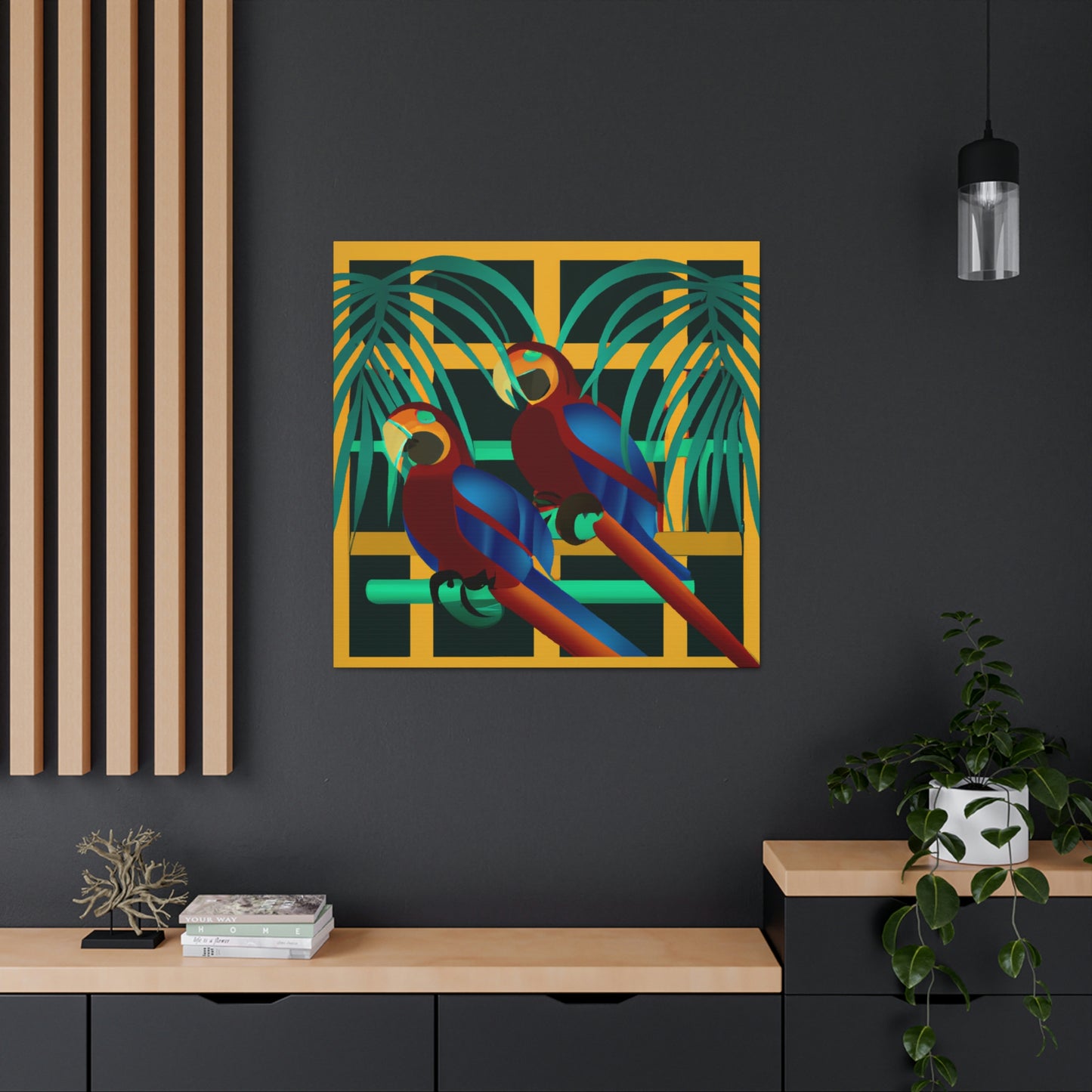 "Macaws in Neon Hues" - Canvas