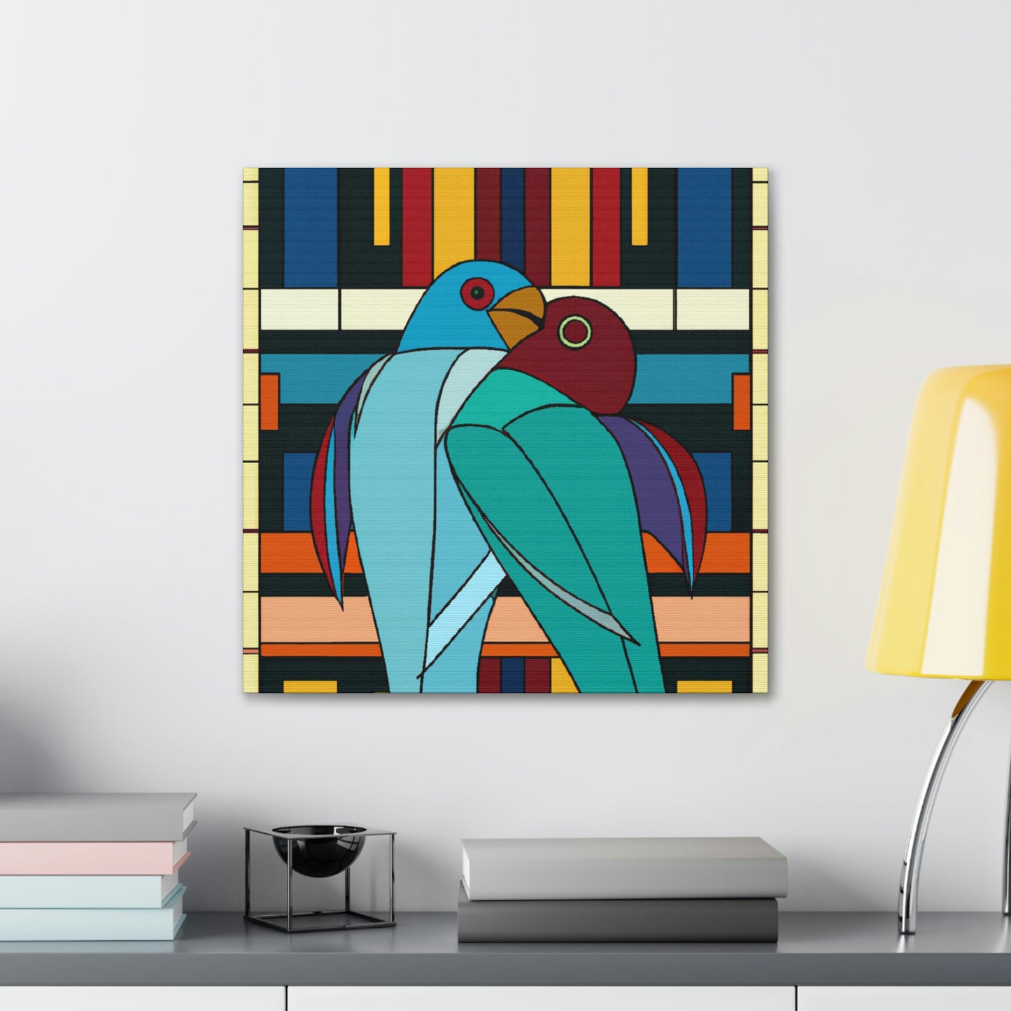 "Vibrant Lovebirds Symphony" - Canvas