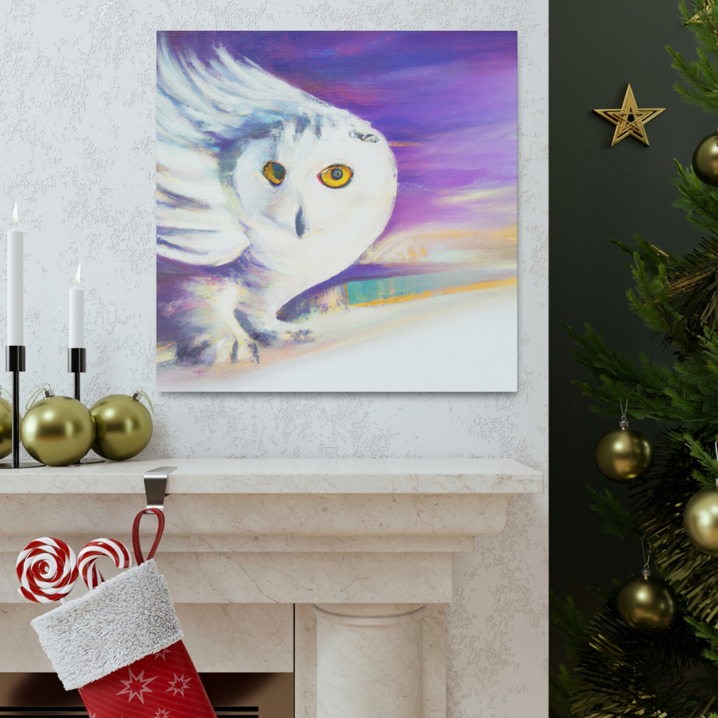 "Snowy Owl in Moonlight" - Canvas