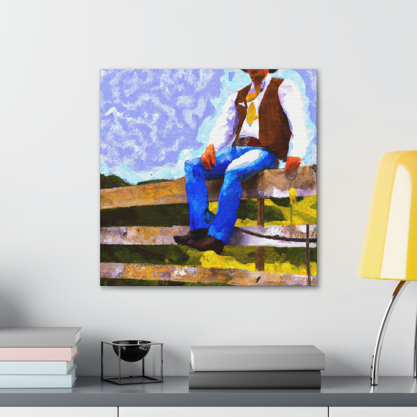 Cowboy on a Fence - Canvas