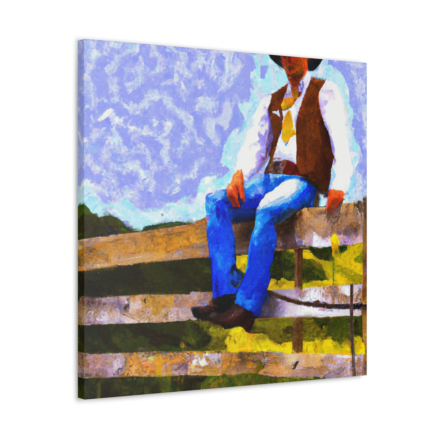 Cowboy on a Fence - Canvas