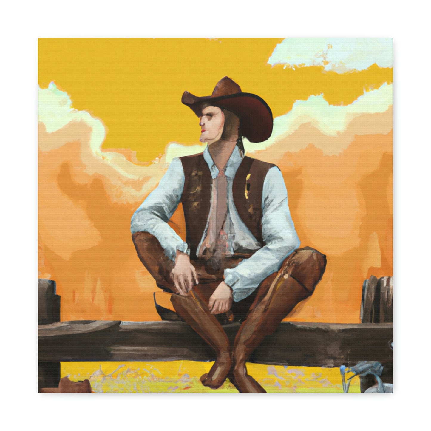 "Cowboy on a Fence" - Canvas