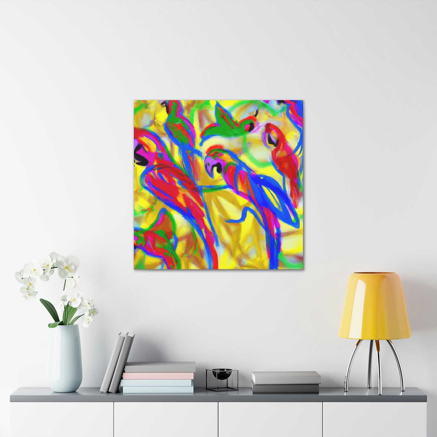 "Macaws in Flight Expressionism" - Canvas