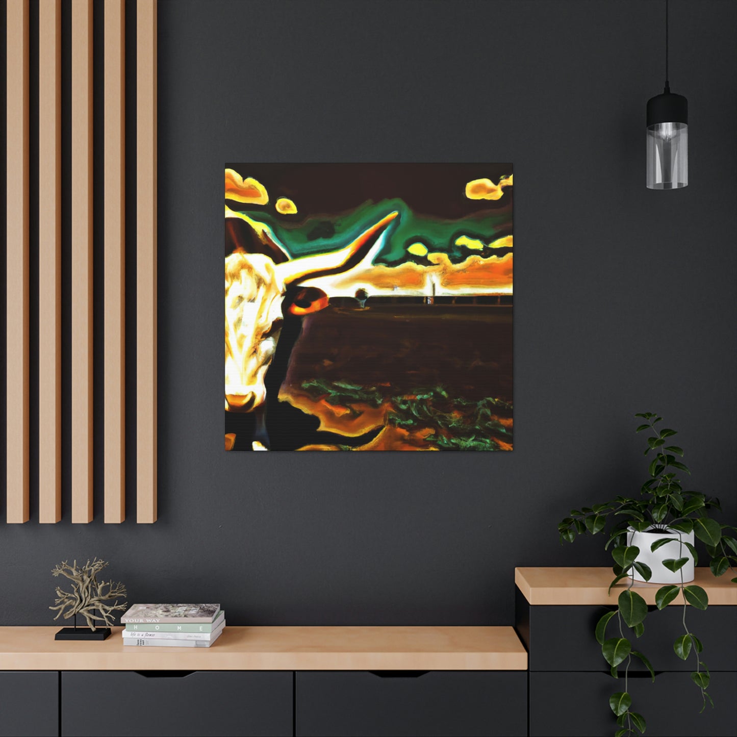 "Cow-Laden Texas Dreamscape" - Canvas