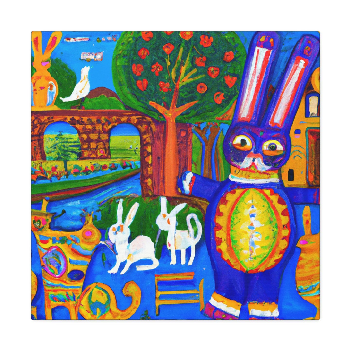 Rabbit in Meadowswept Landscape - Canvas