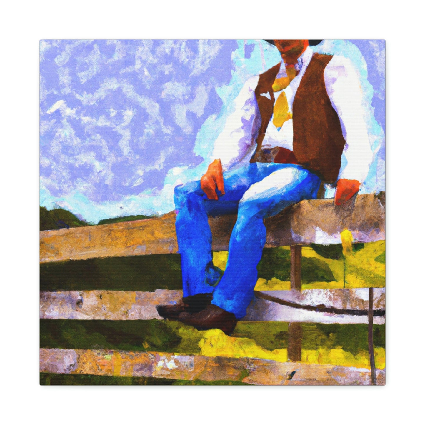 Cowboy on a Fence - Canvas