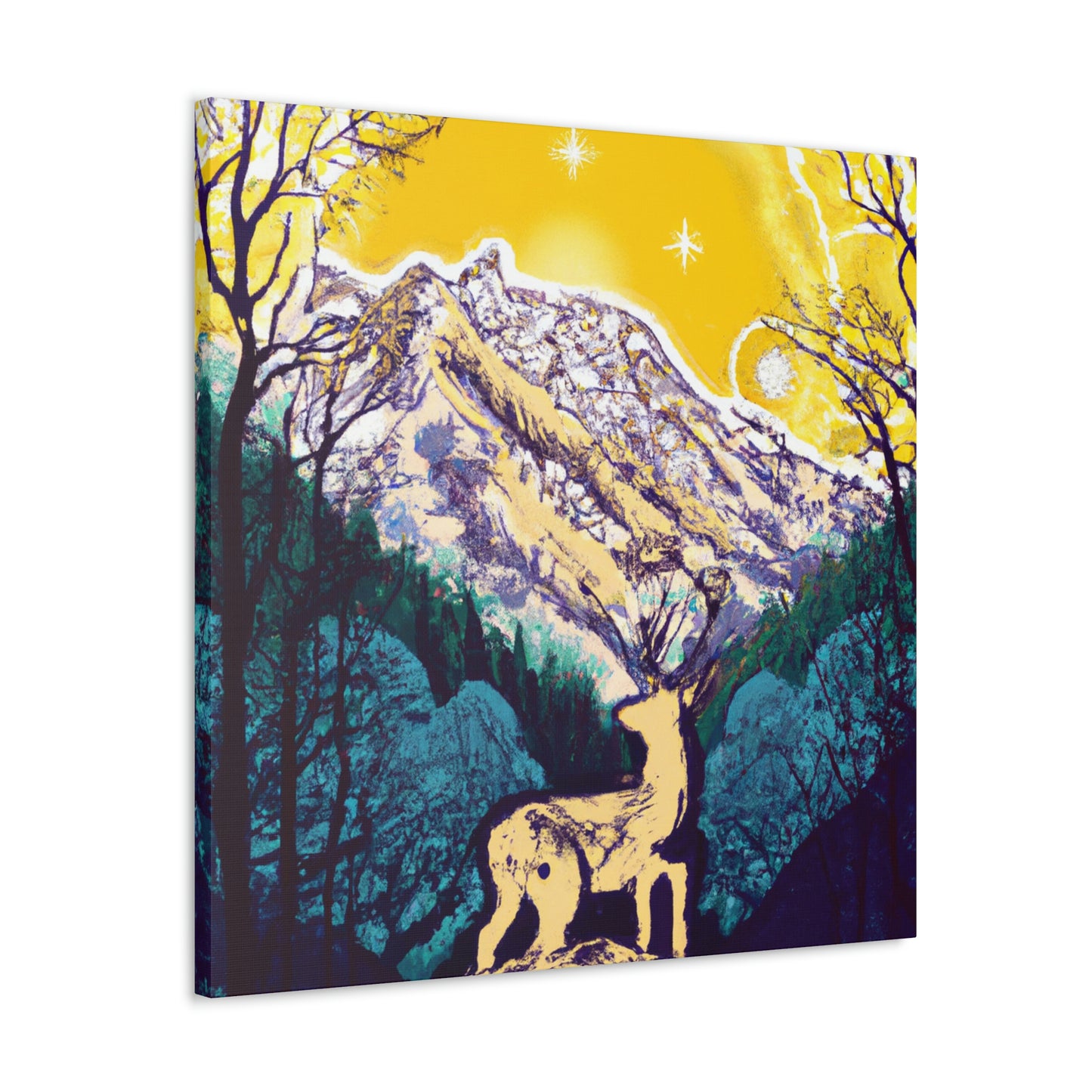 "Wild Deer in Moonlight". - Canvas