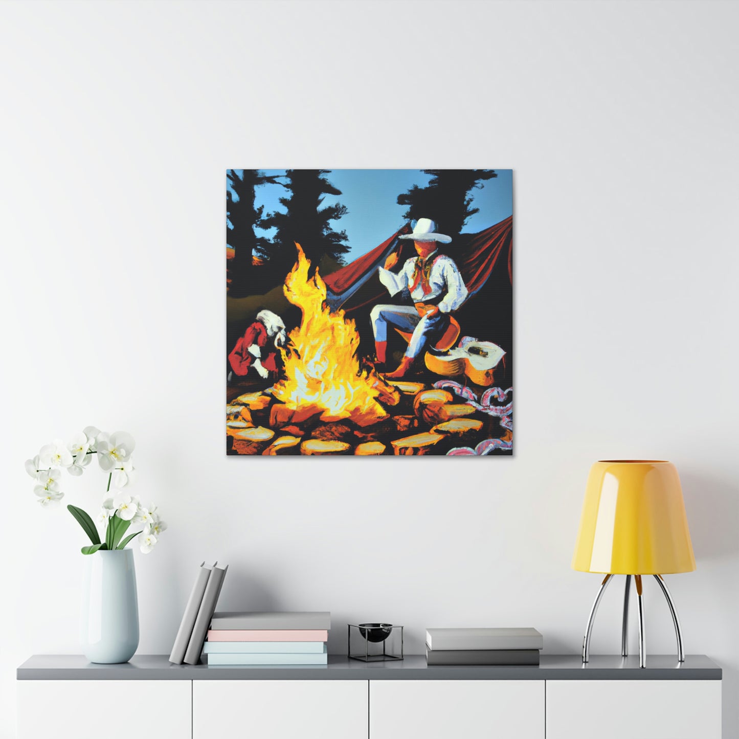 “Campfire in Moonlight". - Canvas