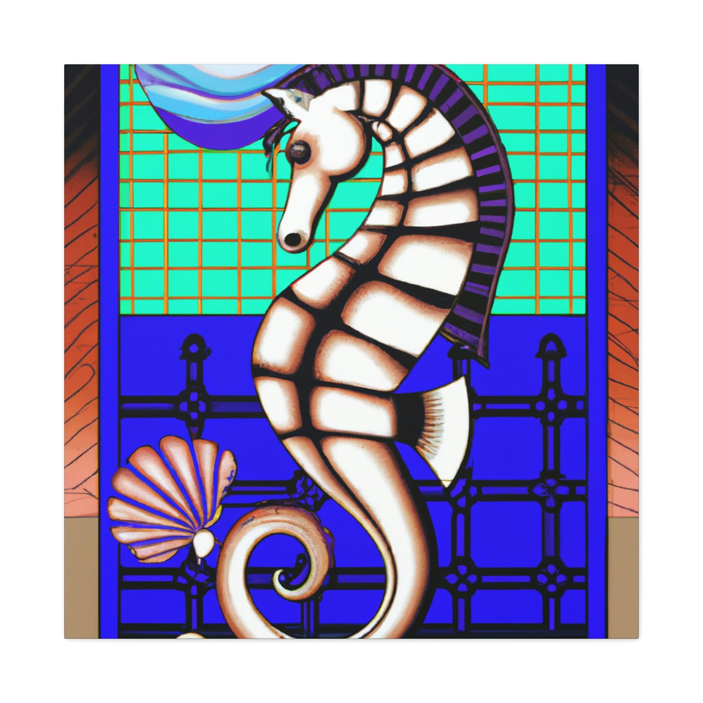 "Shimmering Art Deco Seahorse" - Canvas