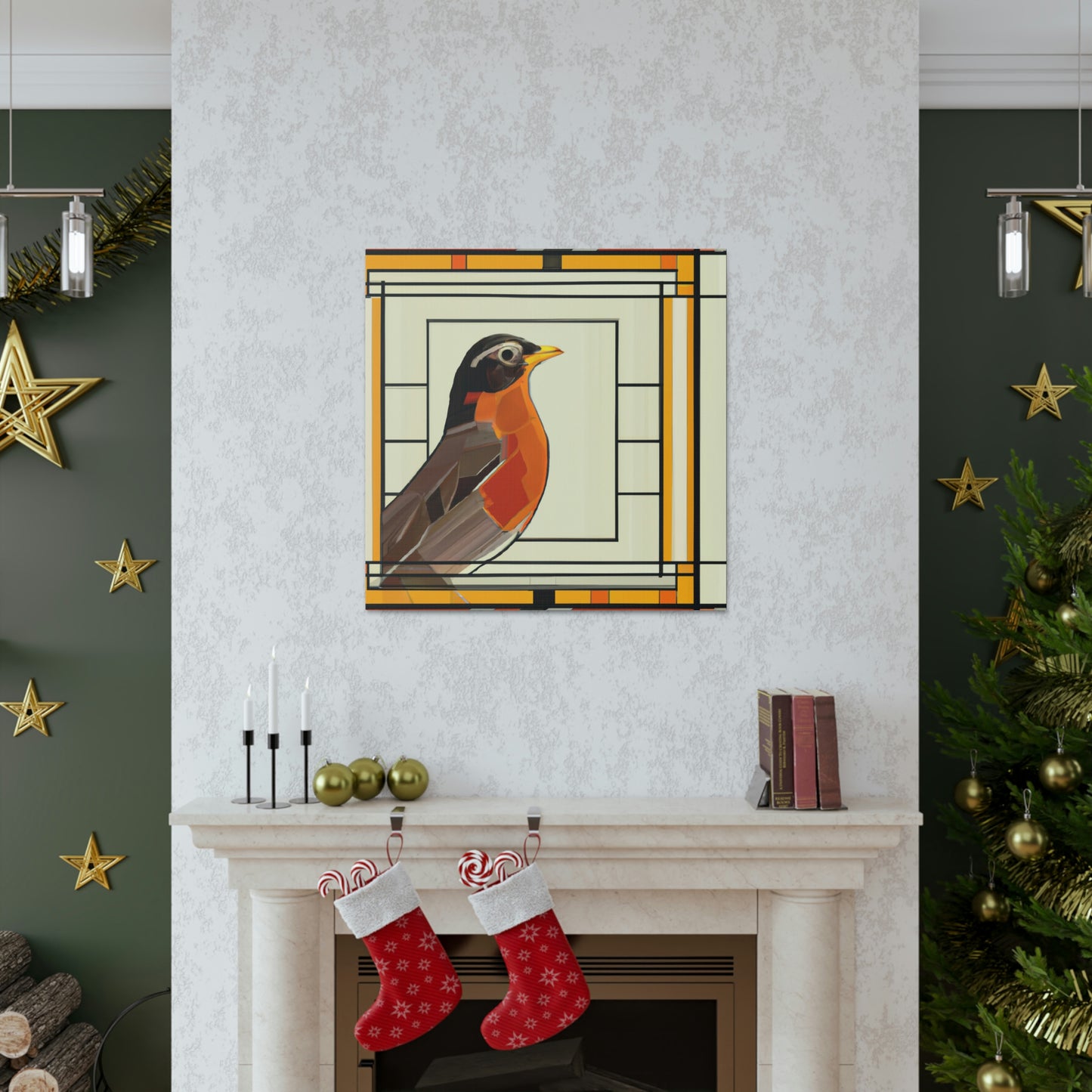 "Singing Art Deco Robin" - Canvas