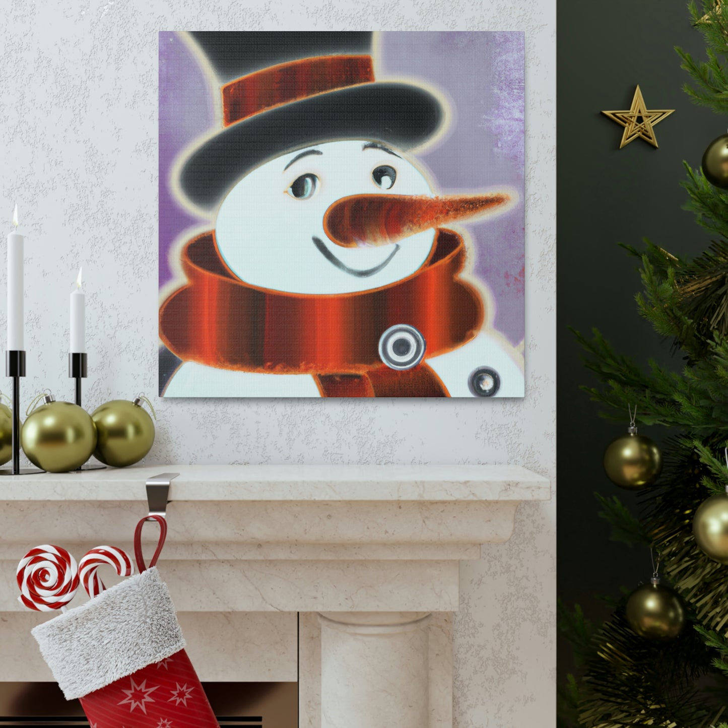 "Snowman's Art Deco Aura" - Canvas