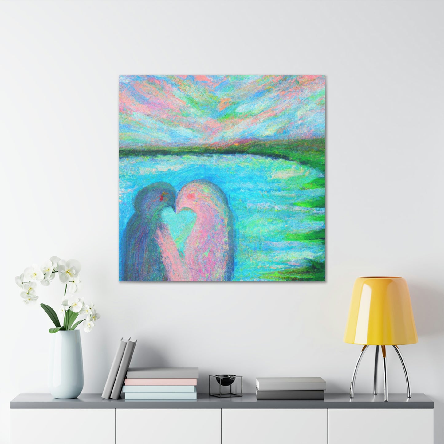 Lovebirds in Embrace - Canvas