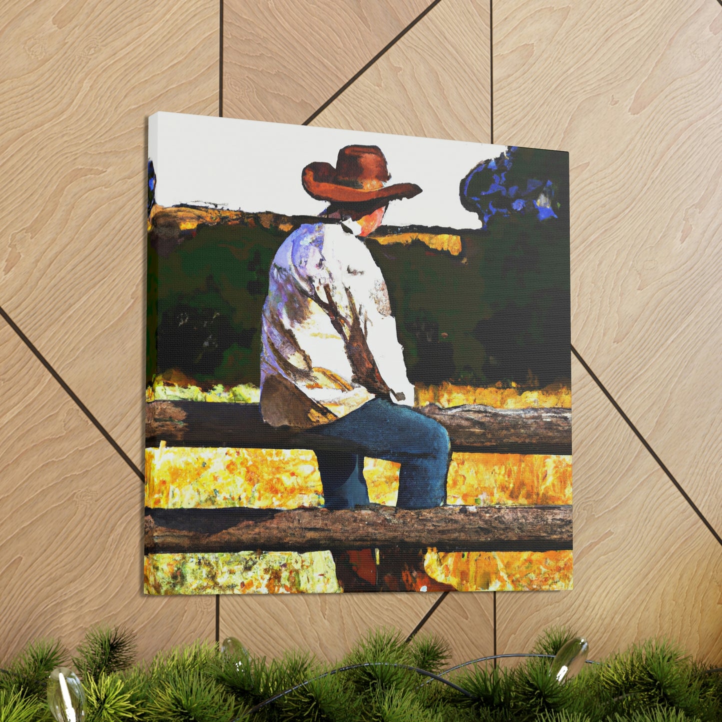 Cowboy on the Fence - Canvas