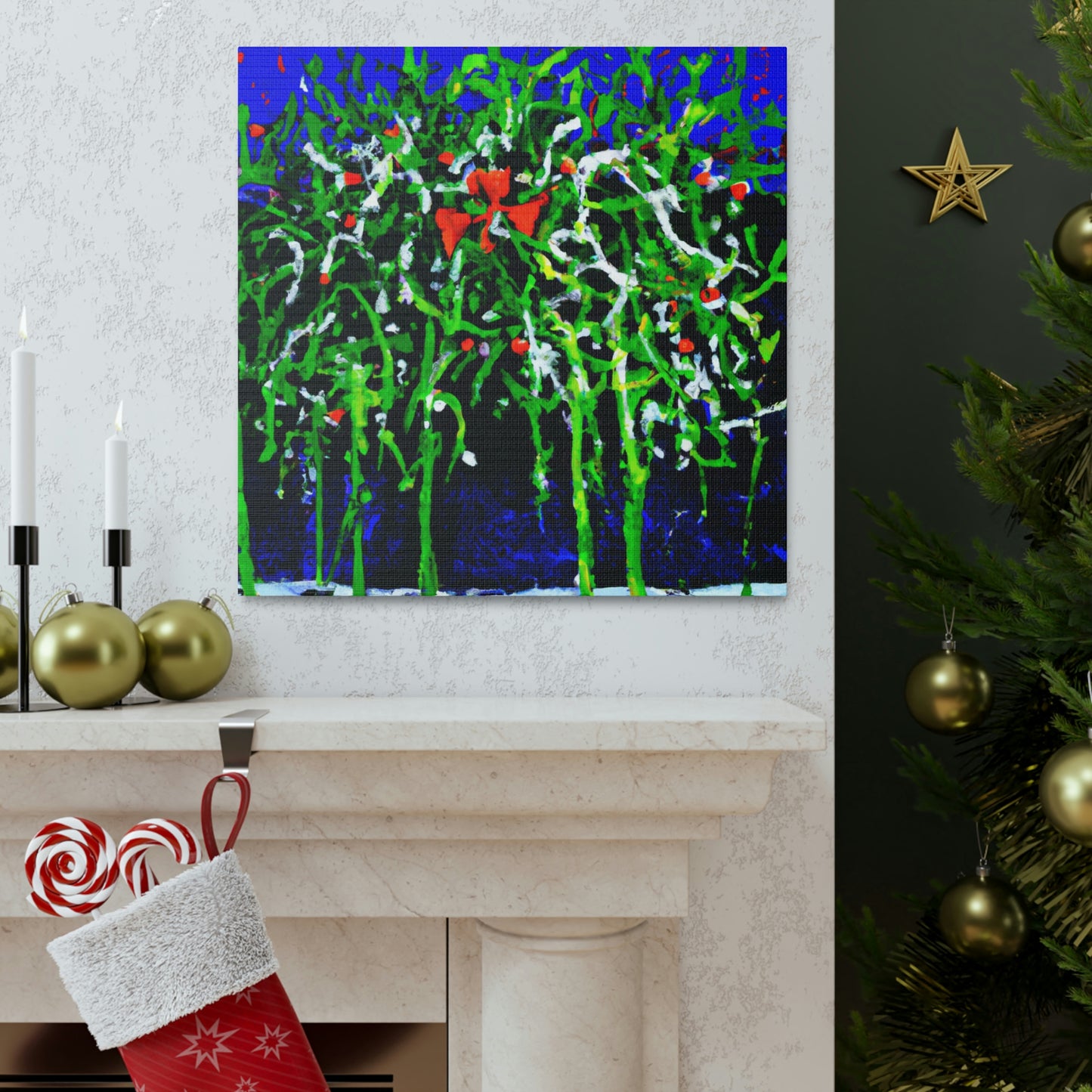 Mistletoe Embrace Expressionism - Canvas