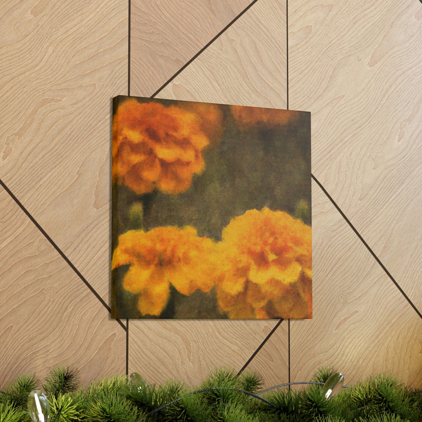 "Marigolds in Digital Embrace" - Canvas