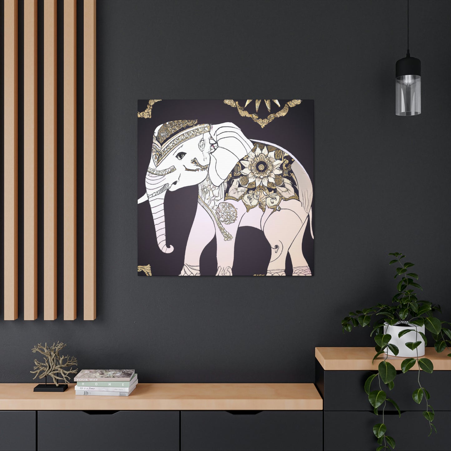 Gilded Indian Elephant. - Canvas