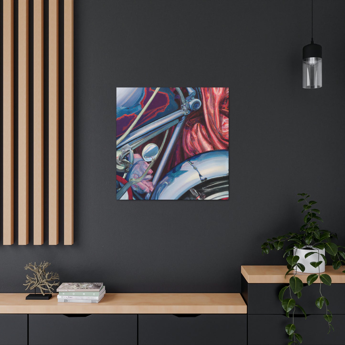 "Motorcycle in Moonlight Glare" - Canvas