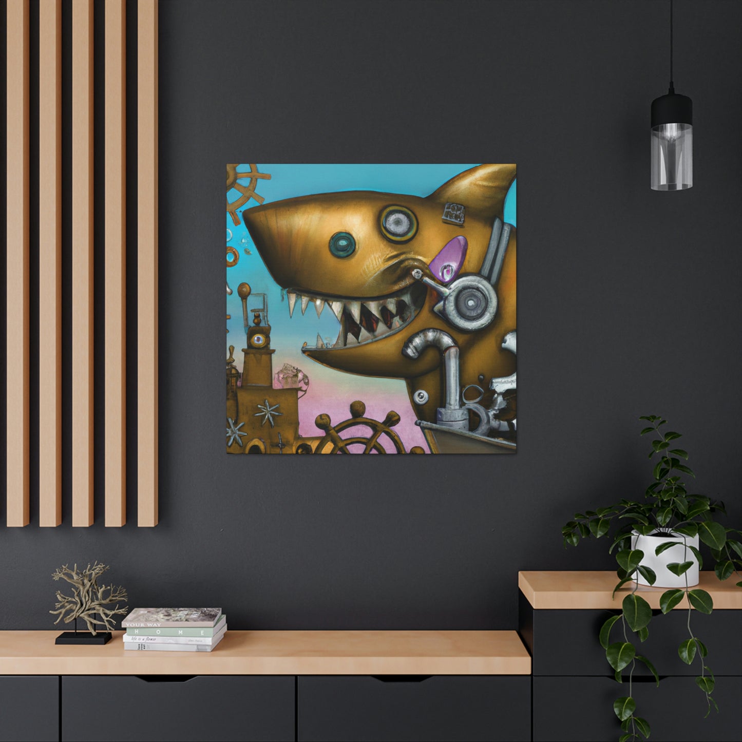 "Shark in Steampunk Goggles" - Canvas