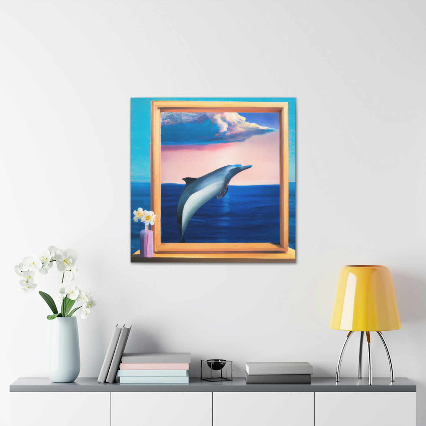 "Dolphins in Midnight Blue" - Canvas