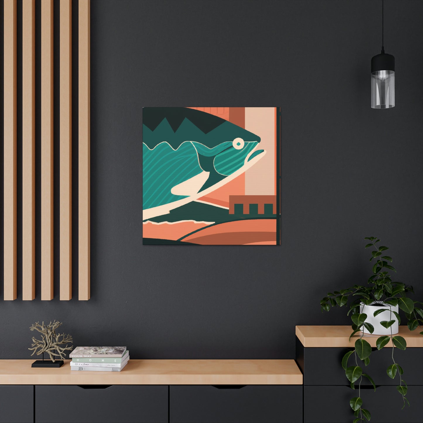 "Salmon in Art Deco" - Canvas