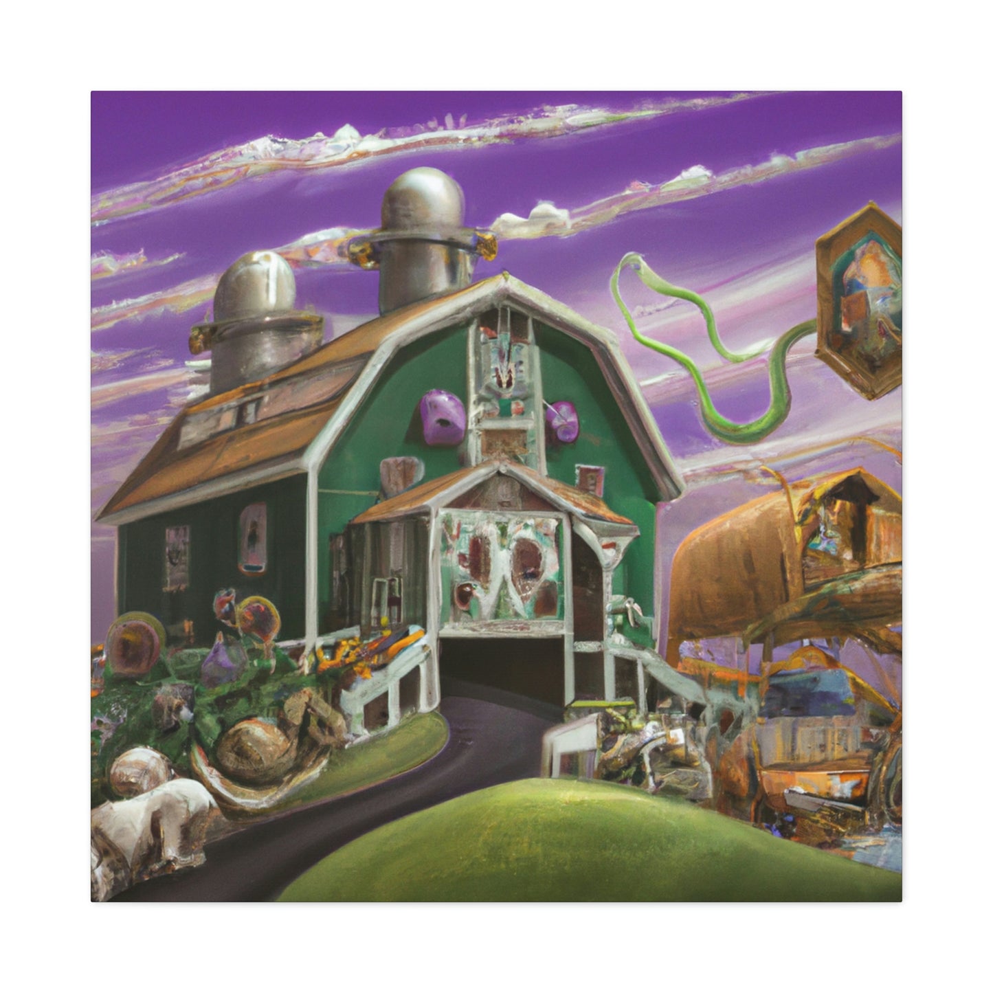 "Barn at Twilight Dreamscape" - Canvas