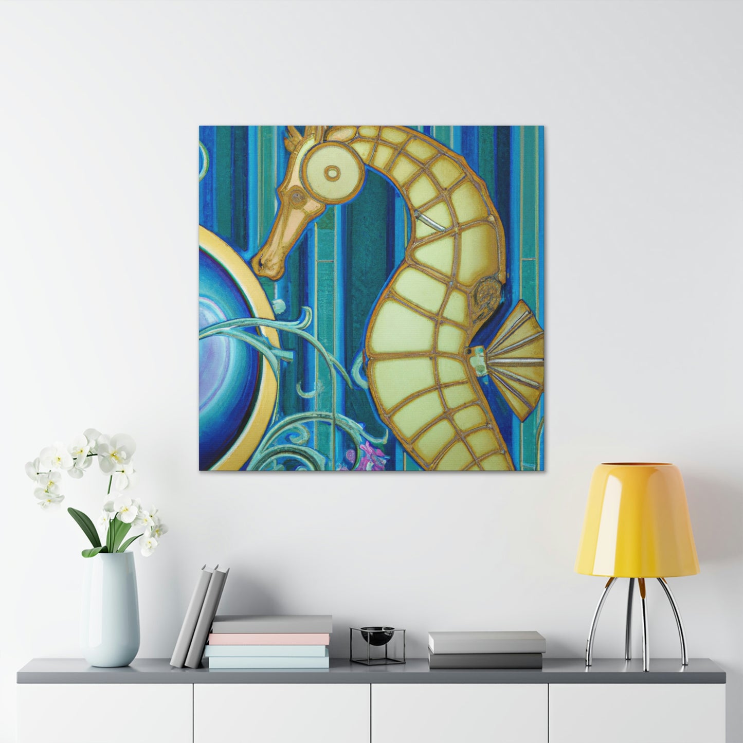 "Rising Art Deco Seahorse" - Canvas