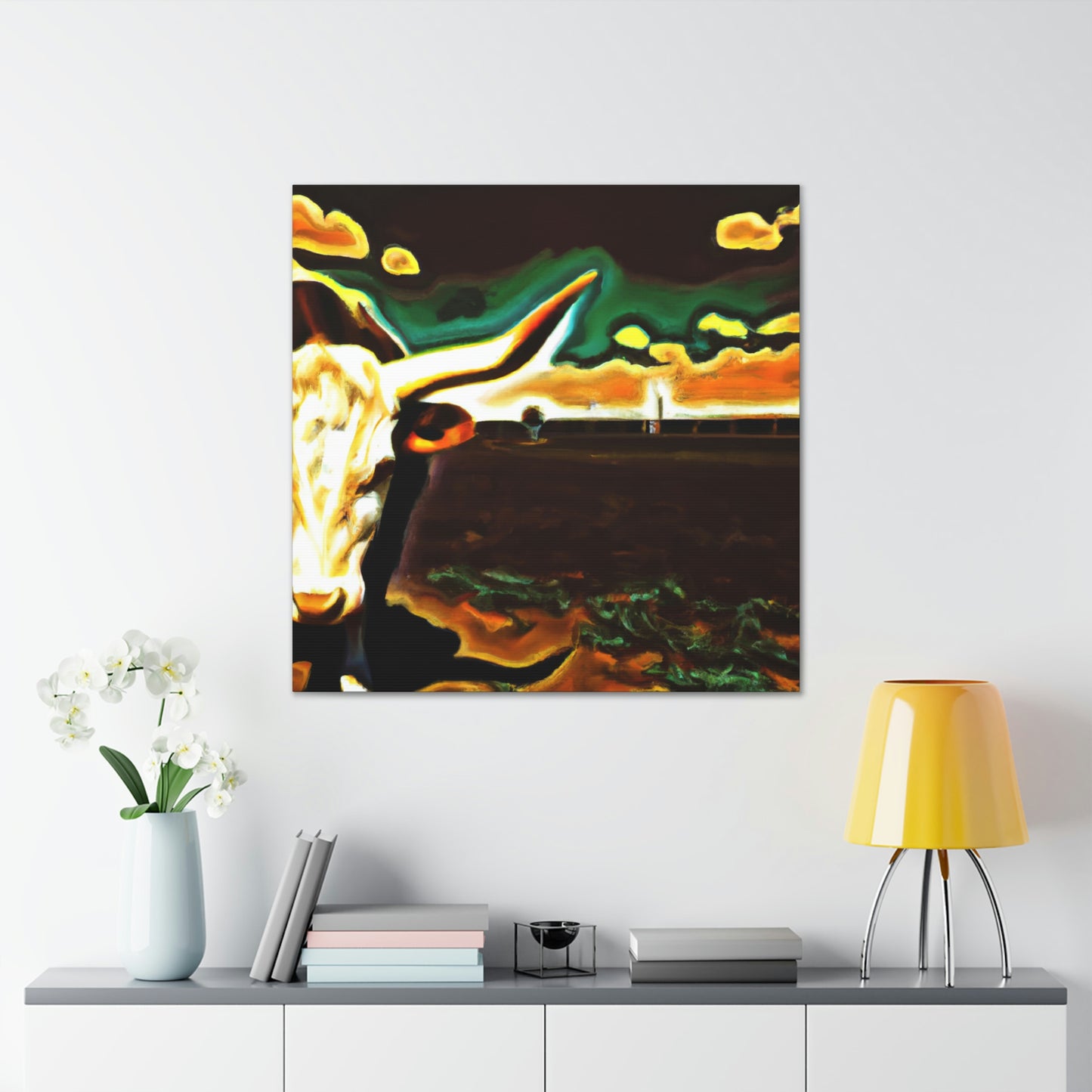 "Cow-Laden Texas Dreamscape" - Canvas