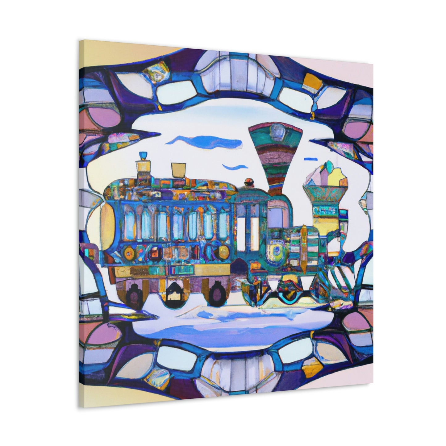 "Railroad at Sunset, Art Nouveau" - Canvas