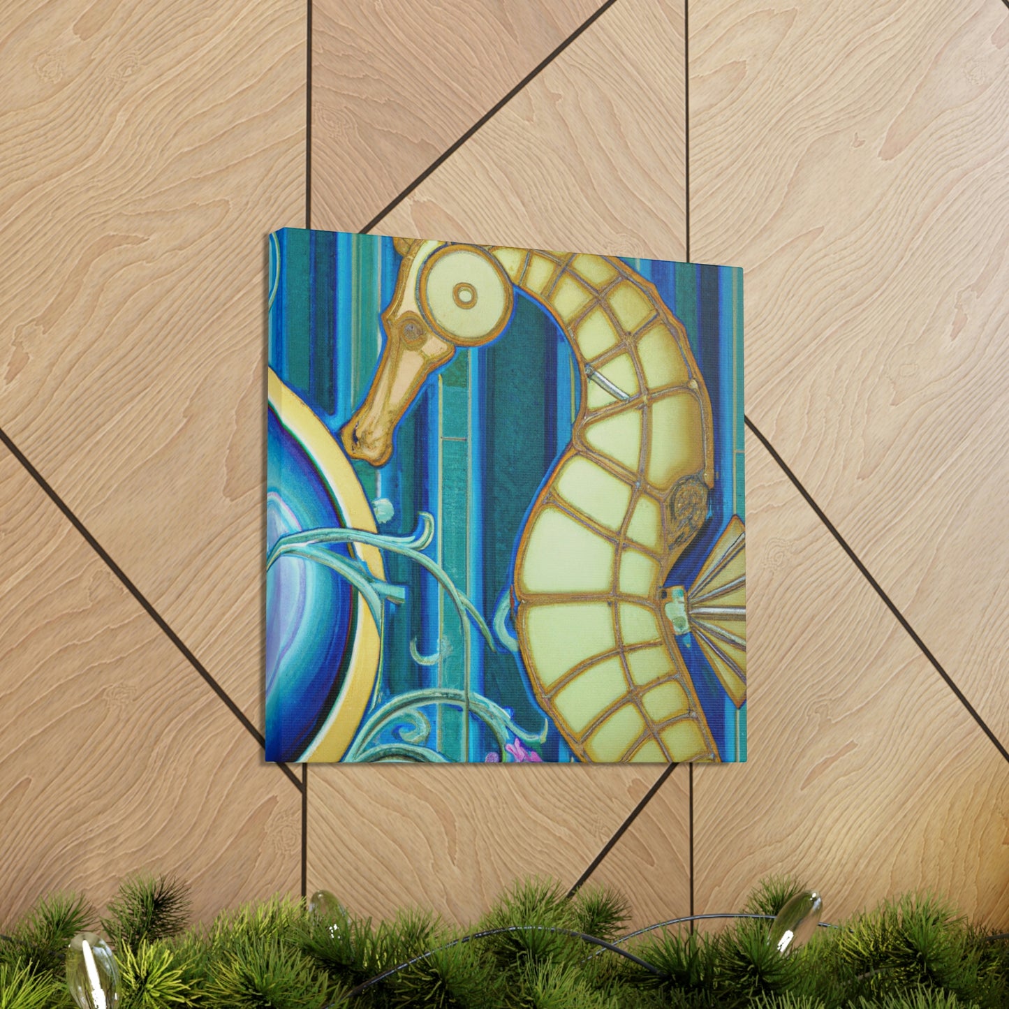 "Rising Art Deco Seahorse" - Canvas