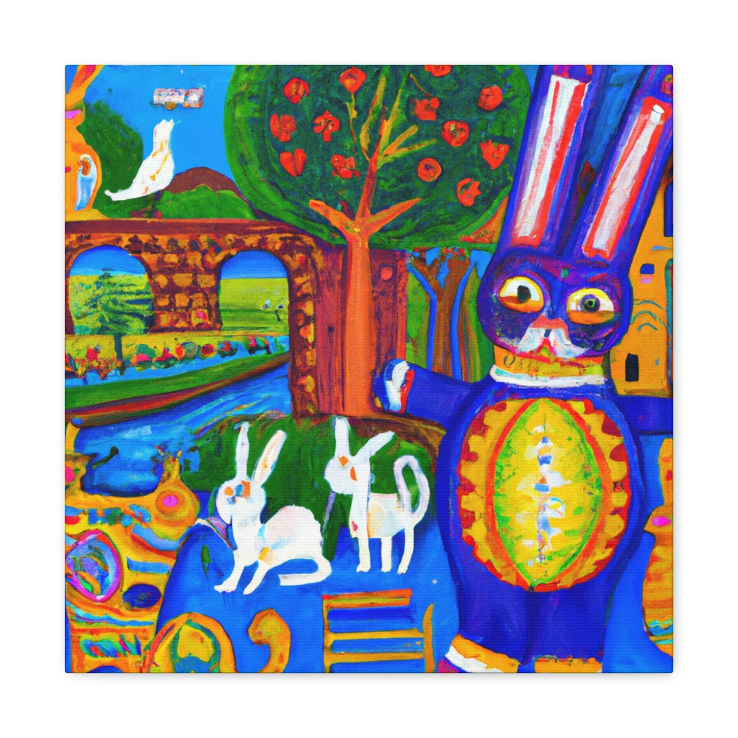 Rabbit in Meadowswept Landscape - Canvas