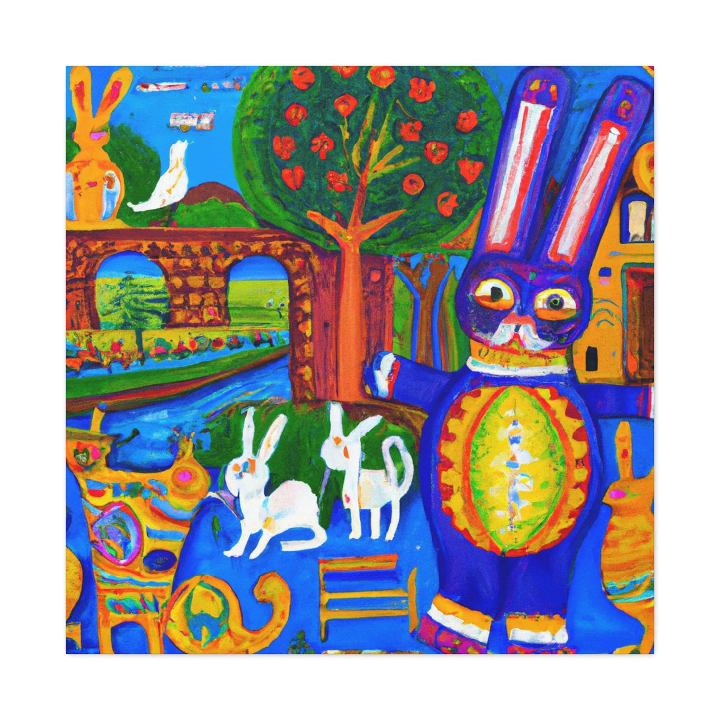 Rabbit in Meadowswept Landscape - Canvas