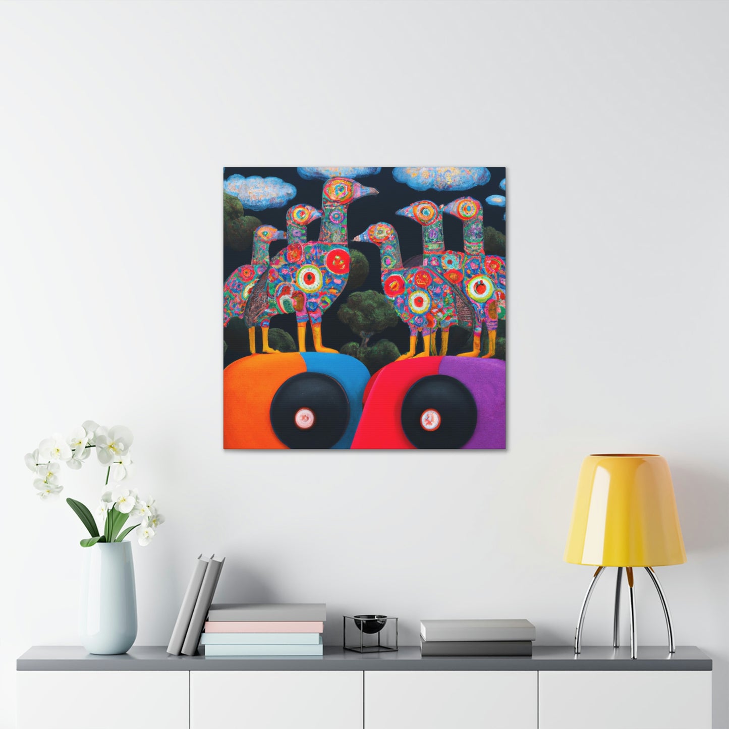 "African Grey Folk Art" - Canvas