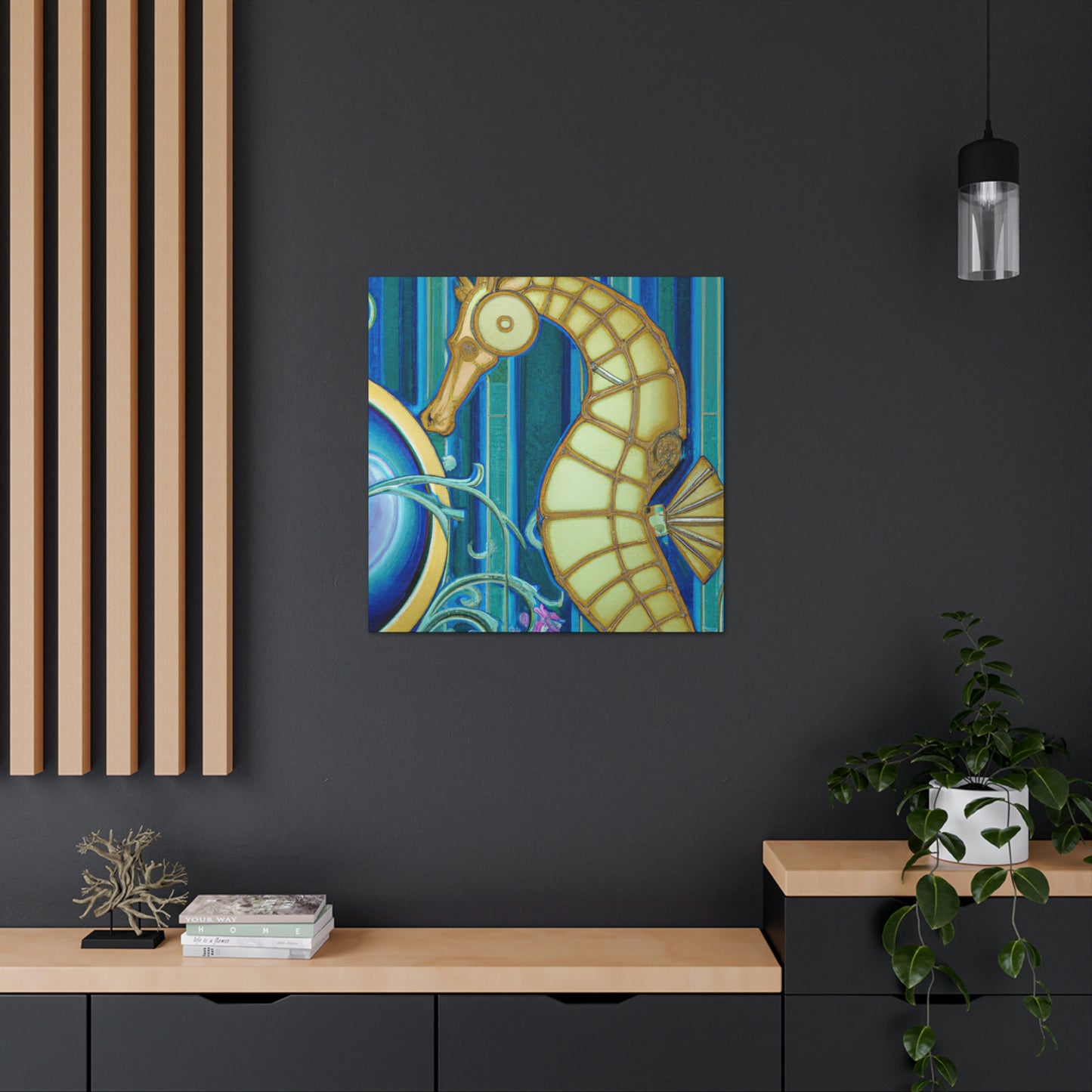 "Rising Art Deco Seahorse" - Canvas