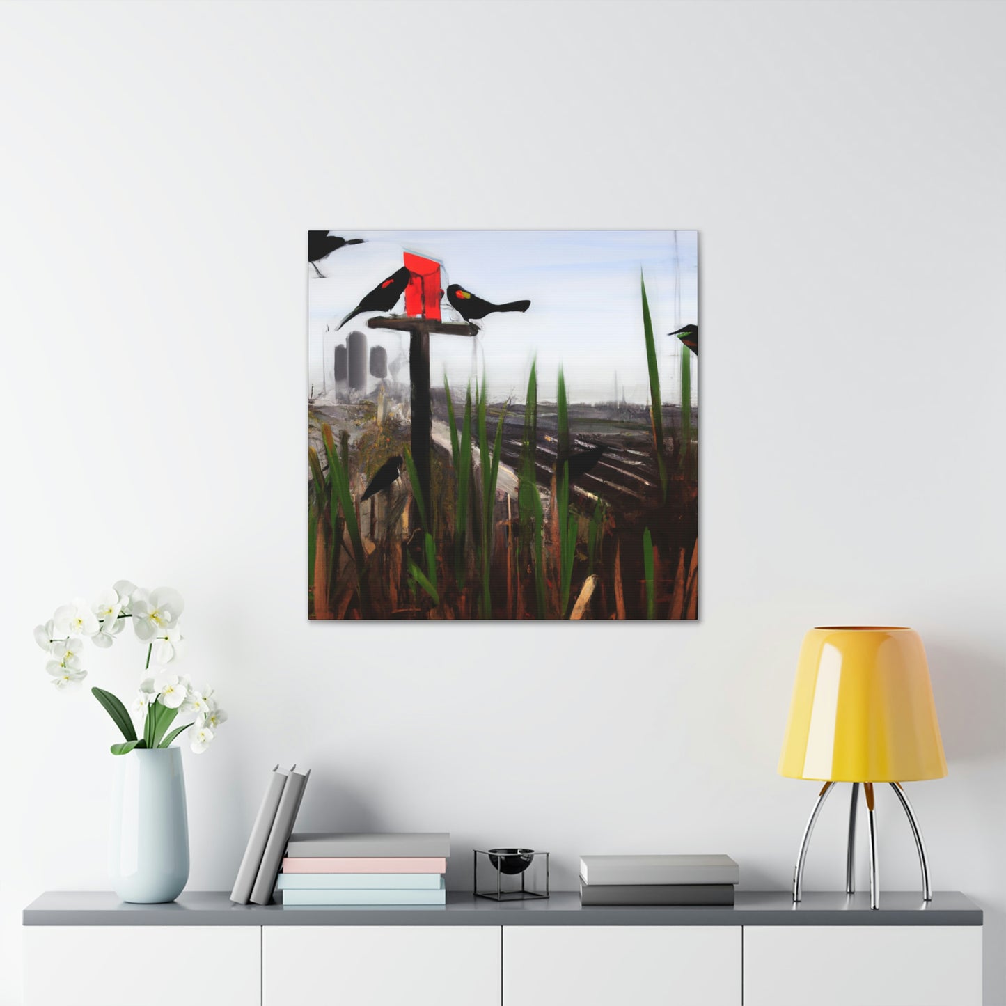 "Red-Winged Art Deco" - Canvas