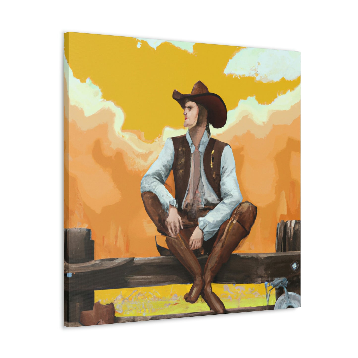 "Cowboy on a Fence" - Canvas