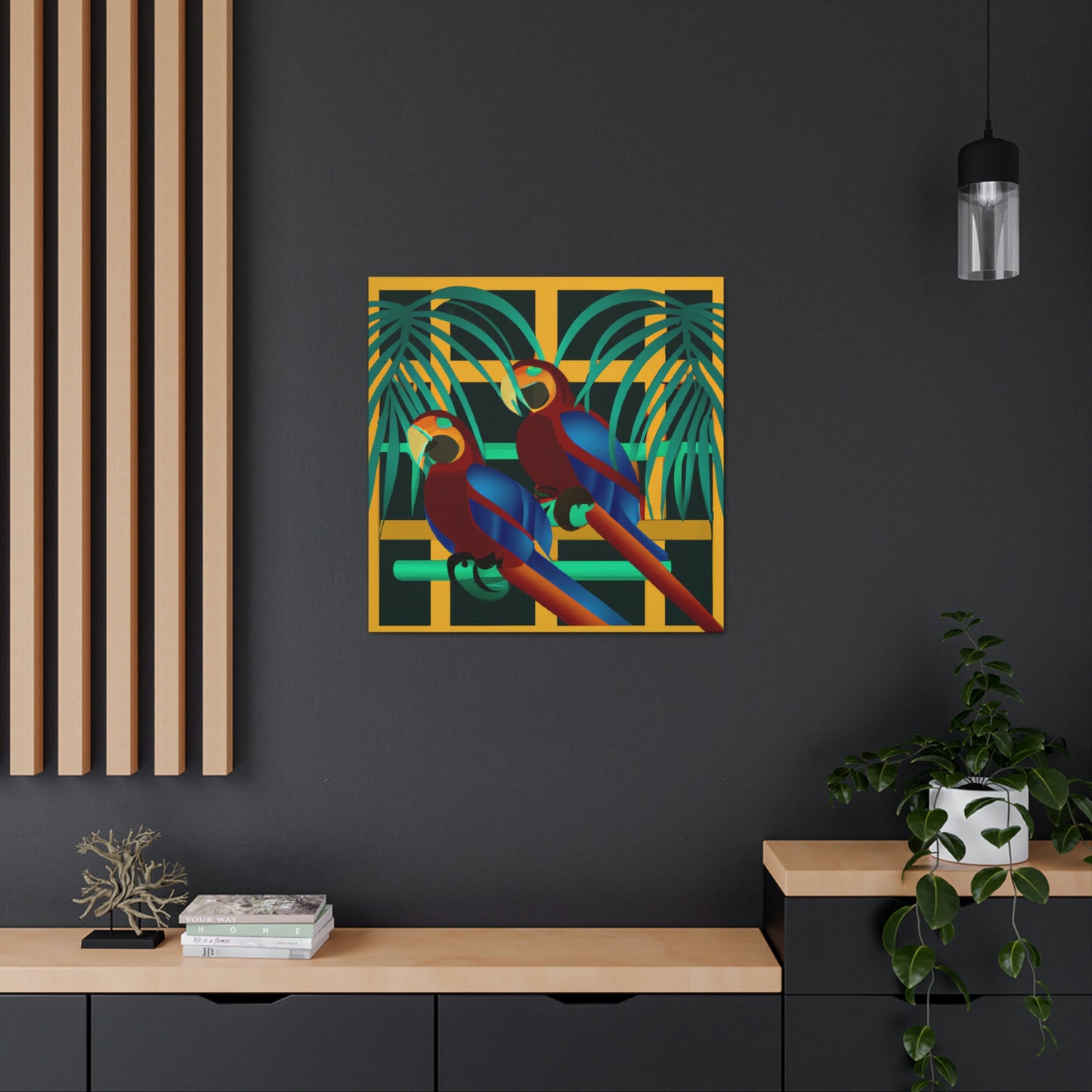 "Macaws in Neon Hues" - Canvas