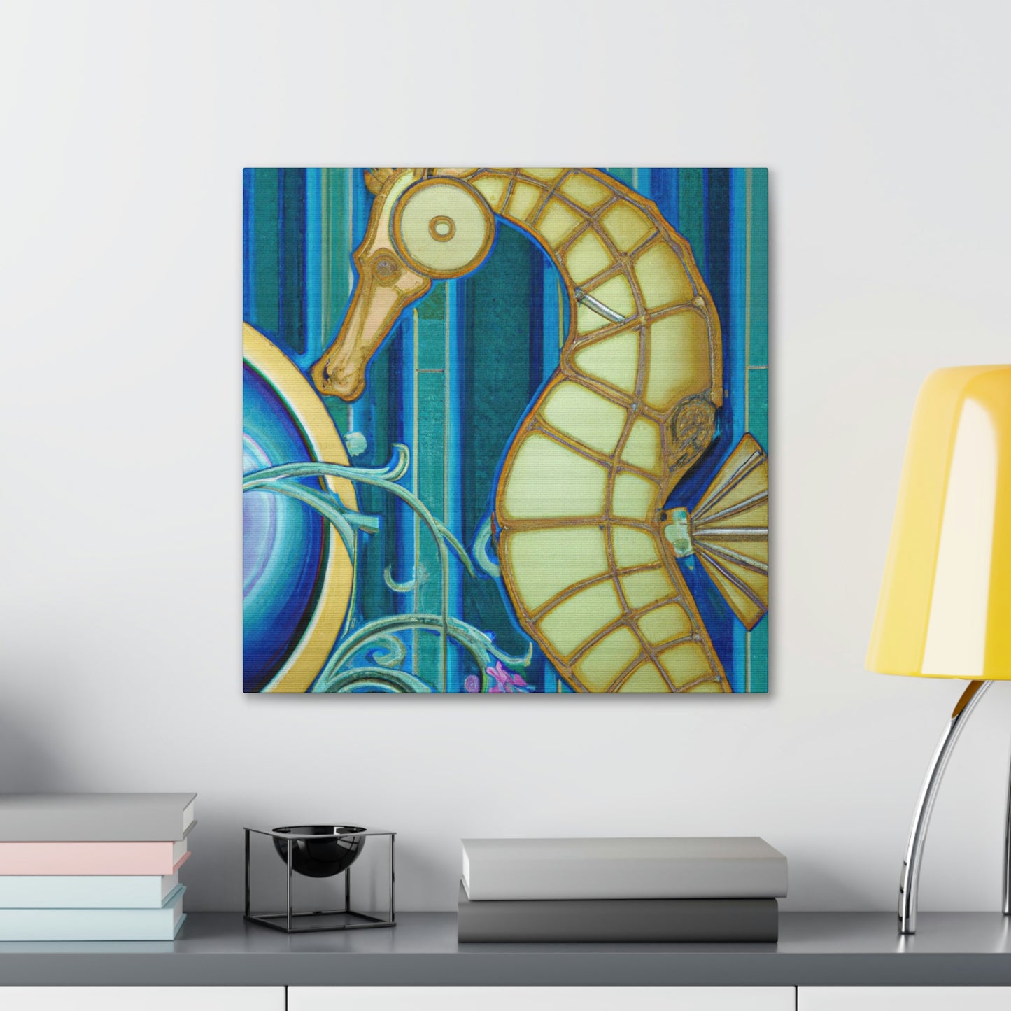 "Rising Art Deco Seahorse" - Canvas