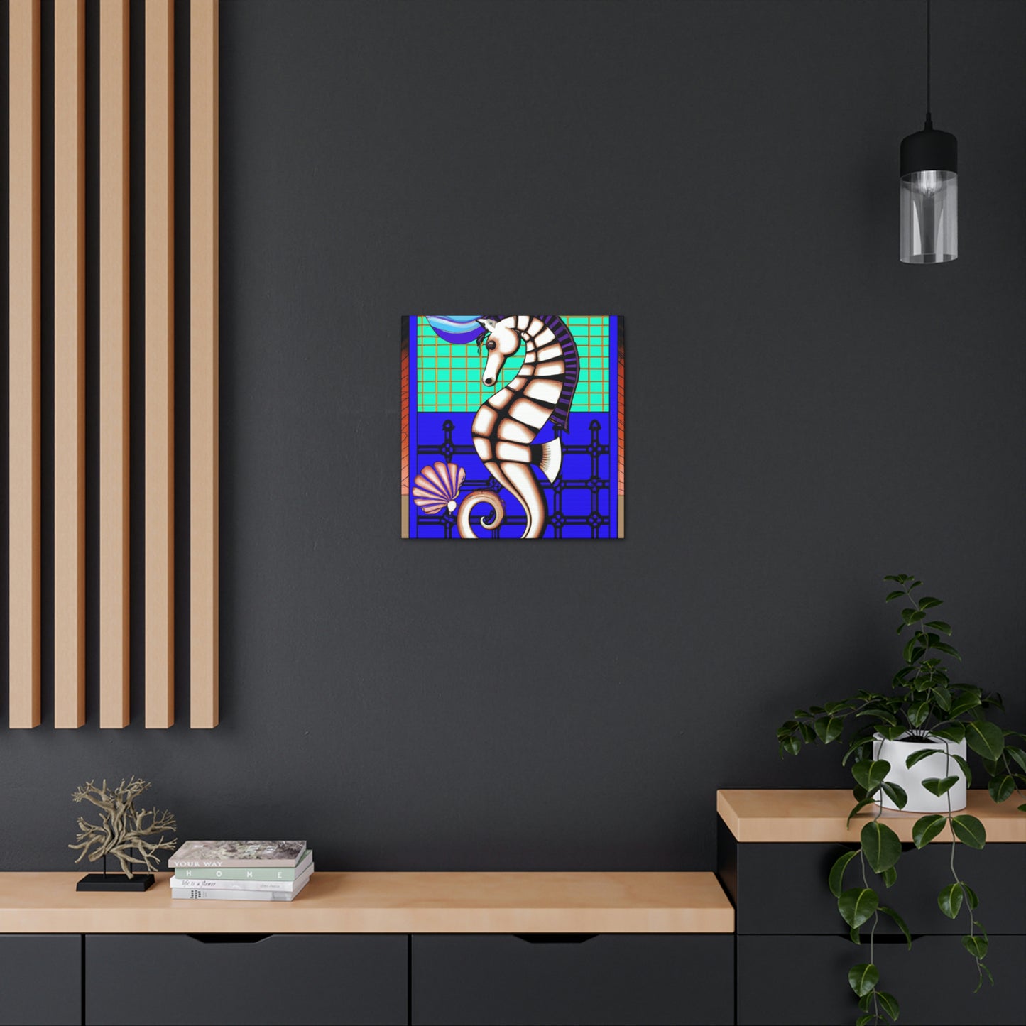 "Shimmering Art Deco Seahorse" - Canvas