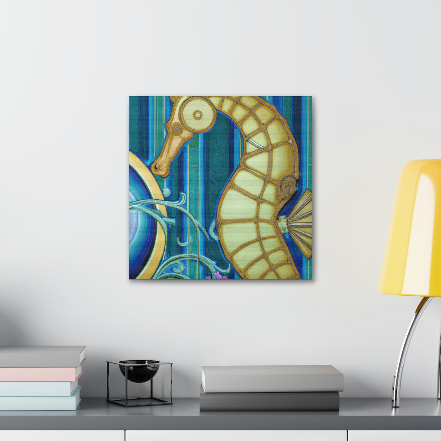 "Rising Art Deco Seahorse" - Canvas